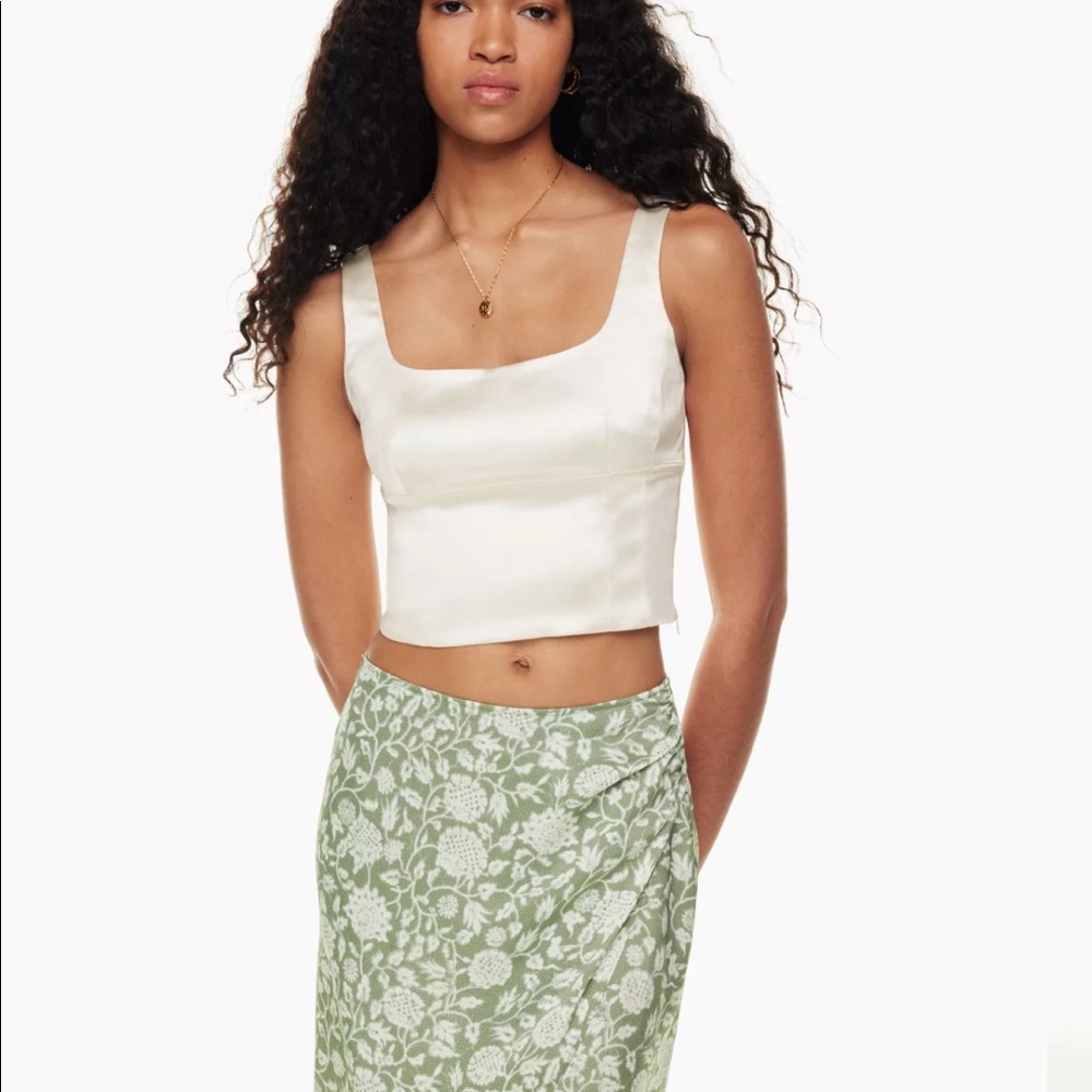 Aritzia Wilfred Shine Bustier Light Birch Satin Crop Top White Cream